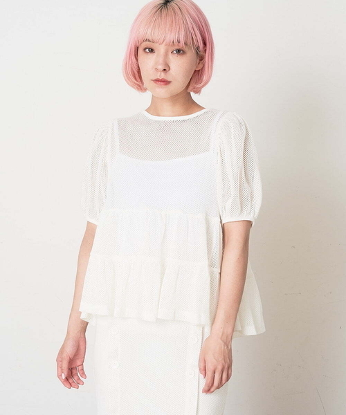 A de a.v.v（アードアー・ヴェ・ヴェ）の「［SET UP対応／2WAY］メッシュレースアップティアードカーディガン（Tシャツ/カットソー・レディース・ホワイト/ブラック・SMALL/MEDIUM）」の20枚目の写真