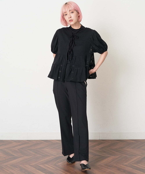 A de a.v.v（アードアー・ヴェ・ヴェ）の「［SET UP対応／2WAY］メッシュレースアップティアードカーディガン（Tシャツ/カットソー・レディース・ホワイト/ブラック・SMALL/MEDIUM）」の21枚目の写真