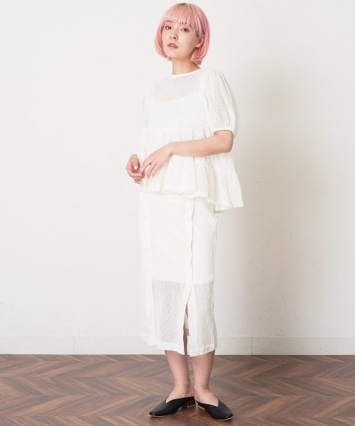 A de a.v.v（アードアー・ヴェ・ヴェ）の「［SET UP対応／2WAY］メッシュレースアップティアードカーディガン（Tシャツ/カットソー・レディース・ホワイト/ブラック・SMALL/MEDIUM）」の12枚目の写真