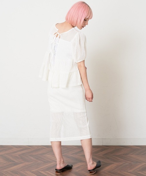 A de a.v.v（アードアー・ヴェ・ヴェ）の「［SET UP対応／2WAY］メッシュレースアップティアードカーディガン（Tシャツ/カットソー・レディース・ホワイト/ブラック・SMALL/MEDIUM）」の15枚目の写真