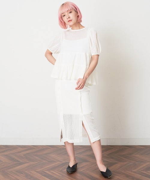 A de a.v.v（アードアー・ヴェ・ヴェ）の「［SET UP対応／2WAY］メッシュレースアップティアードカーディガン（Tシャツ/カットソー・レディース・ホワイト/ブラック・SMALL/MEDIUM）」の7枚目の写真