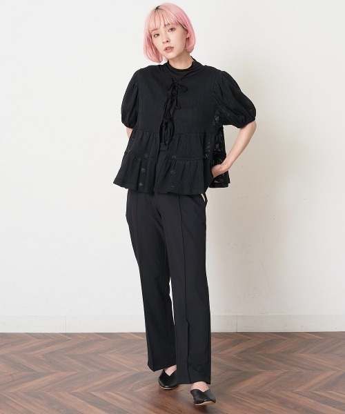 A de a.v.v（アードアー・ヴェ・ヴェ）の「［SET UP対応／2WAY］メッシュレースアップティアードカーディガン（Tシャツ/カットソー・レディース・ホワイト/ブラック・SMALL/MEDIUM）」の5枚目の写真