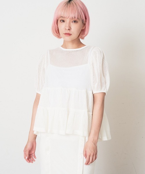 A de a.v.v（アードアー・ヴェ・ヴェ）の「［SET UP対応／2WAY］メッシュレースアップティアードカーディガン（Tシャツ/カットソー・レディース・ホワイト/ブラック・SMALL/MEDIUM）」の11枚目の写真