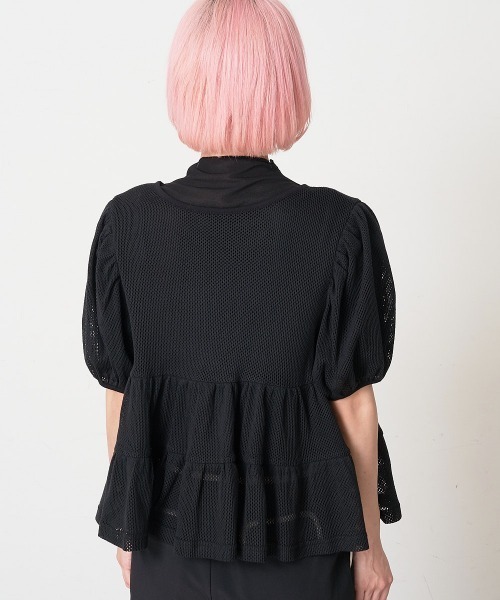 A de a.v.v（アードアー・ヴェ・ヴェ）の「［SET UP対応／2WAY］メッシュレースアップティアードカーディガン（Tシャツ/カットソー・レディース・ホワイト/ブラック・SMALL/MEDIUM）」の16枚目の写真