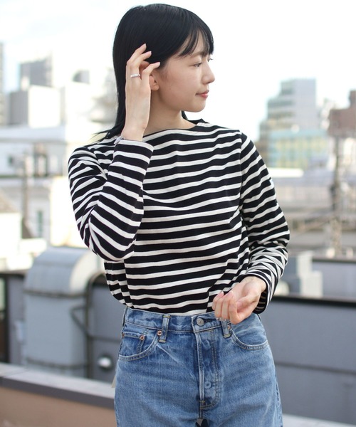 ORCIVAL（オーシバル）の「ORCIVAL/オーシバル　コットンロード ボートネックシャツ ボーダー　B211 22AW（Tシャツ/カットソー・レディース・ブラック/ブラウン/グリーン/ブルーグレー/ナチュラル・2/3）」の22枚目の写真