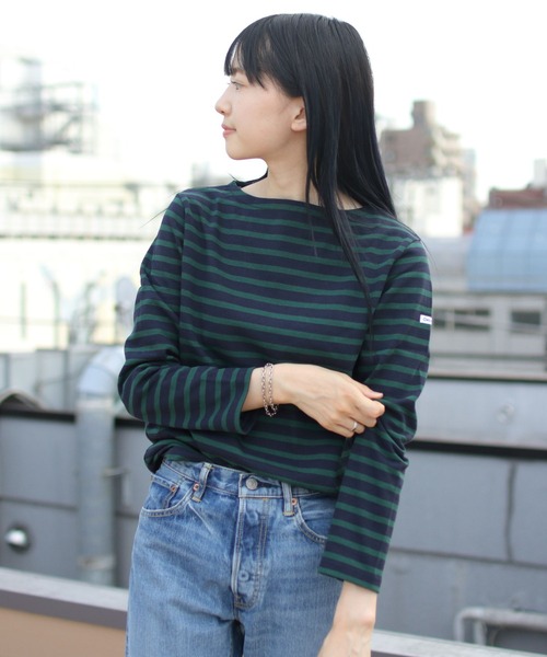 ORCIVAL（オーシバル）の「ORCIVAL/オーシバル　コットンロード ボートネックシャツ ボーダー　B211 22AW（Tシャツ/カットソー・レディース・ブラック/ブラウン/グリーン/ブルーグレー/ナチュラル・2/3）」の9枚目の写真