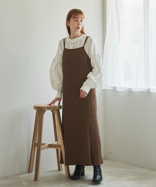 hinari（ヒナリ）の「ふくれジャガードキャミワンピース（ワンピース・レディース・ブラック/ブラウン/オリーブ・SMALL/MEDIUM）」の18枚目の写真