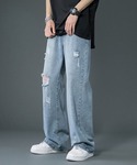 Anchor Smith | セミワイド ルーズストレートクラッシュデニムパンツ(Denim pants)