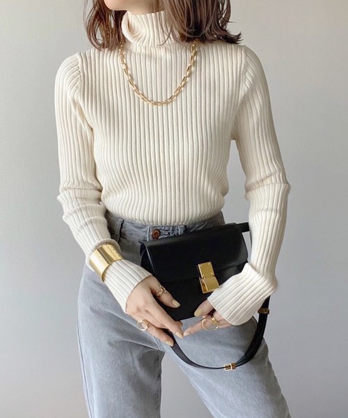 Emma Taylor(エマテイラー)の「ダブルカラーリブタートルニット(ニット/セーター・レディース・ブラック/ベージュ/グリーン系その他・FREE)」の6枚目の写真