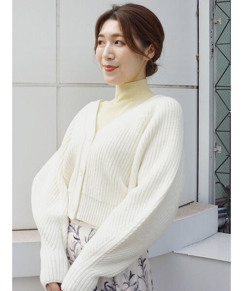 MERCURYDUO（マーキュリーデュオ）の「片畦2WAYバナナスリーブカーディガン（カーディガン/ボレロ・レディース・オフホワイト/ライム/ブルー・FREE）」の4枚目の写真