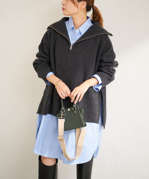 JOURNAL STANDARD（ジャーナルスタンダード）の「ウール畦ハーフジップニット（ニット/セーター・レディース・チャコールグレー/ラベンダー/ベージュ系その他・FREE）」の14枚目の写真