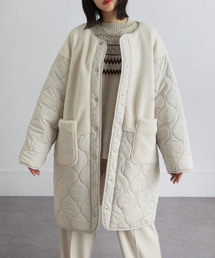 Chillfar | ノーカラーボア×ひょうたんキルトコート(ノーカラージャケット)