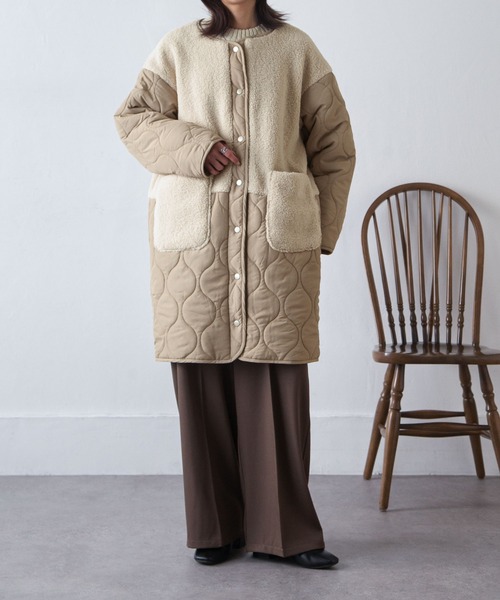 Chillfar（チルファー）の「ノーカラーボア×ひょうたんキルトコート（ノーカラージャケット・レディース・ブラック/カーキ/アイボリー/ベージュ・MEDIUM/LARGE）」の13枚目の写真