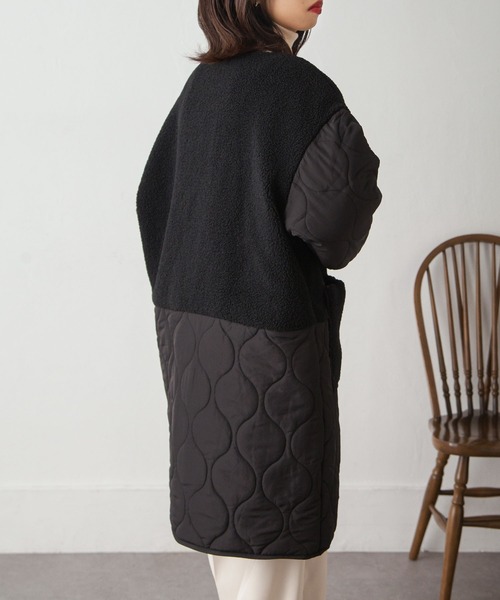 Chillfar（チルファー）の「ノーカラーボア×ひょうたんキルトコート（ノーカラージャケット・レディース・ブラック/カーキ/アイボリー/ベージュ・MEDIUM/LARGE）」の19枚目の写真