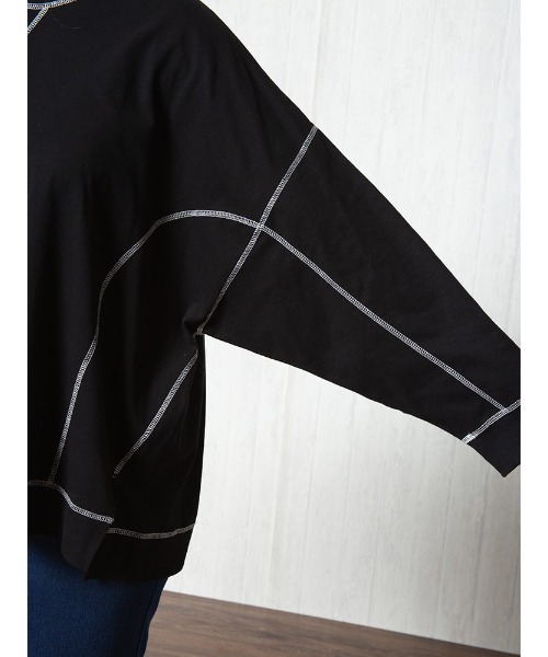 SAKAZEN(サカゼン)の「【綿100%】 バイカラー ステッチ 長袖 カットソー(Tシャツ/カットソー・レディース・グレー/ブラック/ホワイト・3L/4L/5L)」の9枚目の写真