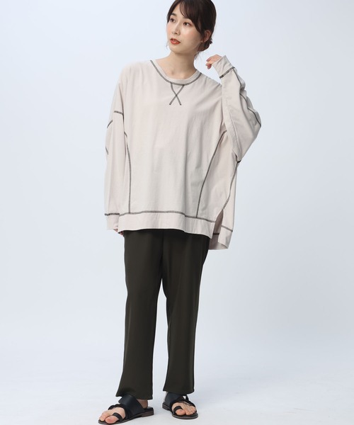 SAKAZEN(サカゼン)の「【綿100%】 バイカラー ステッチ 長袖 カットソー(Tシャツ/カットソー・レディース・グレー/ブラック/ホワイト・3L/4L/5L)」の13枚目の写真