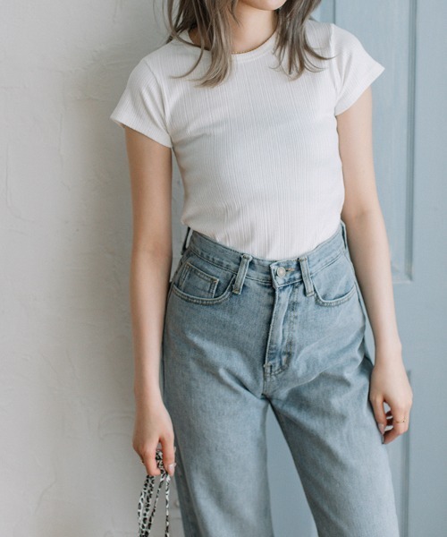 Flugge(フラッジー)の「rib mini tee/リブミニT(Tシャツ/カットソー・レディース・ホワイト/ブラック・FREE)」の1枚目の写真