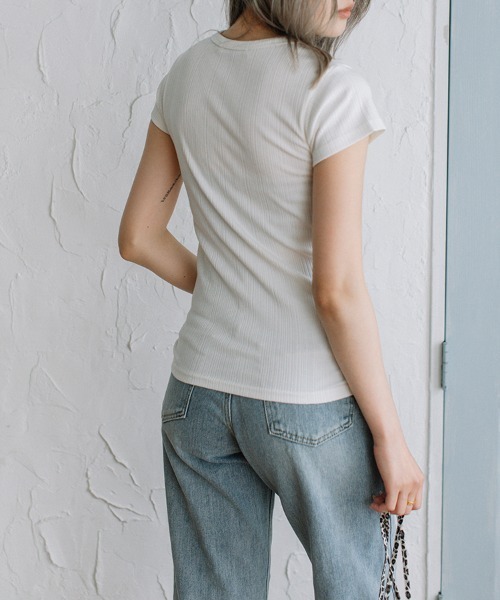 Flugge(フラッジー)の「rib mini tee/リブミニT(Tシャツ/カットソー・レディース・ホワイト/ブラック・FREE)」の18枚目の写真