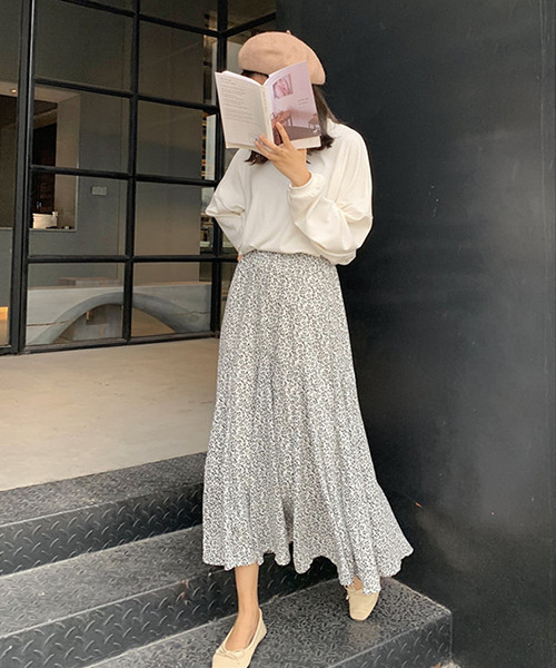 c.u.l(シーユーエル)の「小花柄フレアスカート culw308(スカート・レディース・ホワイト/ブラック・FREE)」の15枚目の写真