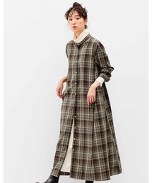 リブ イン コンフォート はまじとコラボ 大人の上品チェック柄 Aラインワンピース〈ブラウン〉