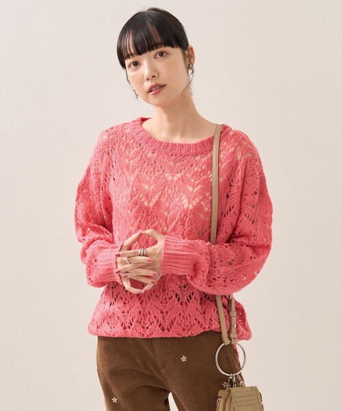 【近年・オレンジタグ】ミッソーニ　透かし編み　アミアミ　長袖ニット　ピンク　42 近年・オレンジタグ】ミッソーニ 透かし編み アミアミ 長袖