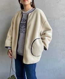 [Jeans Factory Clothes/ジーンズファクトリークローズ] レザーパイピング ノーカラーボアジャケット