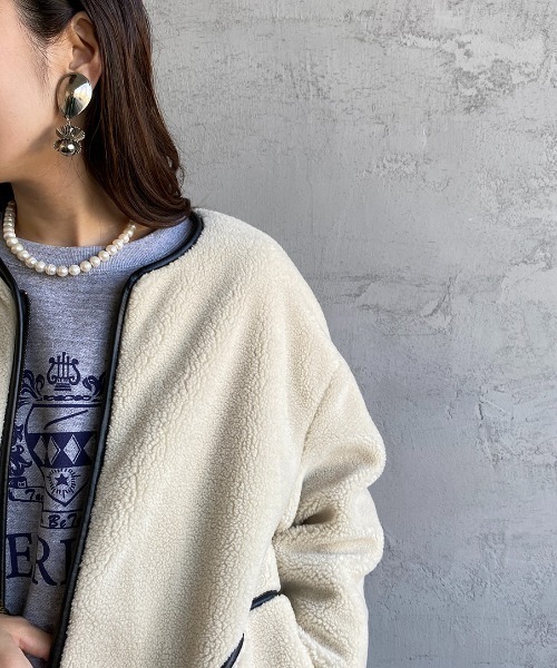 JEANS FACTORY Clothes（ジーンズファクトリークローズ）の「[Jeans Factory Clothes/ジーンズファクトリークローズ] レザーパイピング ノーカラーボアジャケット（ブルゾン・レディース・アイボリー/グレー・F）」の19枚目の写真