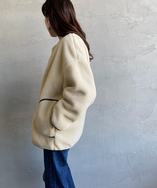 JEANS FACTORY Clothes（ジーンズファクトリークローズ）の「[Jeans Factory Clothes/ジーンズファクトリークローズ] レザーパイピング ノーカラーボアジャケット（ブルゾン・レディース・アイボリー/グレー・F）」の16枚目の写真