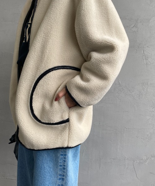 JEANS FACTORY Clothes（ジーンズファクトリークローズ）の「[Jeans Factory Clothes/ジーンズファクトリークローズ] レザーパイピング ノーカラーボアジャケット（ブルゾン・レディース・アイボリー/グレー・F）」の14枚目の写真