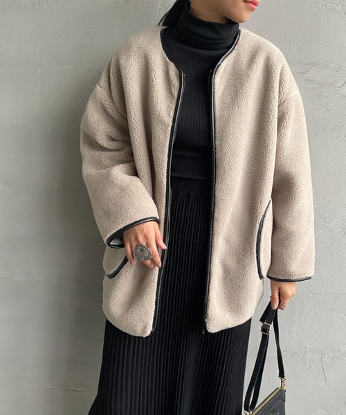 JEANS FACTORY Clothes（ジーンズファクトリークローズ）の「[Jeans Factory Clothes/ジーンズファクトリークローズ] レザーパイピング ノーカラーボアジャケット（ブルゾン・レディース・アイボリー/グレー・F）」の20枚目の写真