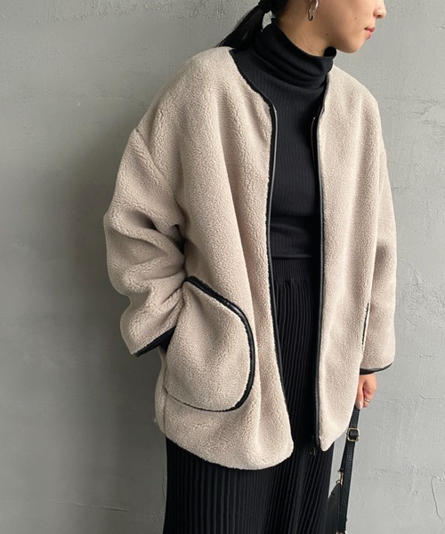 JEANS FACTORY Clothes（ジーンズファクトリークローズ）の「[Jeans Factory Clothes/ジーンズファクトリークローズ] レザーパイピング ノーカラーボアジャケット（ブルゾン・レディース・アイボリー/グレー・F）」の21枚目の写真