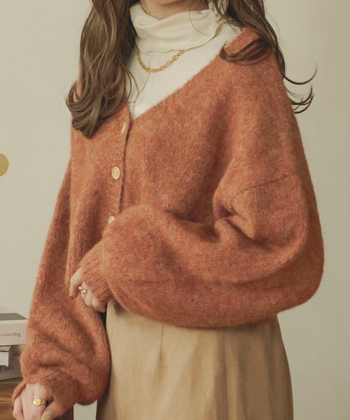 Ambre Neige（アンブルネージュ）の「メランジショートカーディガン／【WEB/EC限定商品】（カーディガン/ボレロ・レディース・オレンジ/アイボリー/モカ・FREE）」の3枚目の写真