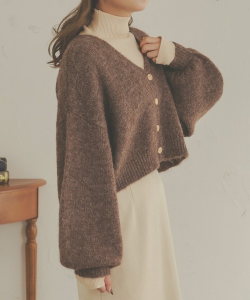 Ambre Neige（アンブルネージュ）の「メランジショートカーディガン／【WEB/EC限定商品】（カーディガン/ボレロ・レディース・オレンジ/アイボリー/モカ・FREE）」の6枚目の写真