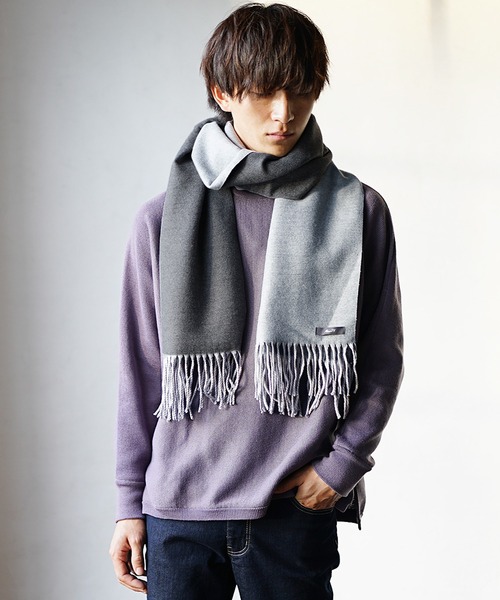 MinoriTY(マイノリティ)の「【MinoriTY】ダブルフェイスボリュームマフラー リバーシブル メンズ ウィメンズ ユニセックス 春服 冬服 プレゼント 大判ストール(マフラー・メンズ・ライトグレー/ブラック/ベージュ/ブラウン/ネイビー/カーキ/ブルー/パープル/モカ・FREE)」の3枚目の写真