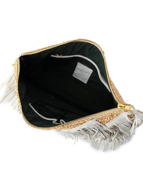 BEAUTY&YOUTH UNITED ARROWS（ビューティーアンドユースユナイテッドアローズ）の「BYSF Le vernis ラフィア フリンジクラッチ◆（クラッチバッグ・レディース・ホワイト/ブラック・フリー）」の10枚目の写真