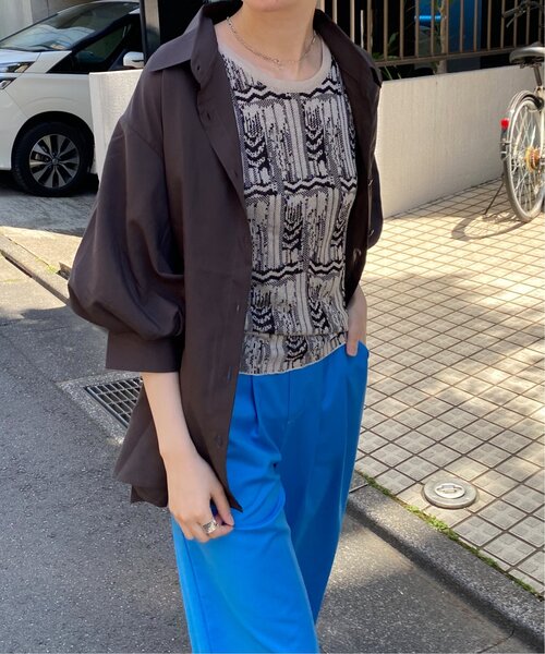 RAY CASSIN(レイカズン)の「7分袖スパンブロード袖ボリュームシャツ(シャツ/ブラウス・レディース・ブルー/オフホワイト/ピンク/スミクロ/ミント/イエロー/ラベンダー/キナリ/サックスブルー系/ライトグリーン・FREE)」の20枚目の写真