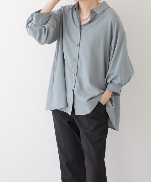 RAY CASSIN(レイカズン)の「7分袖スパンブロード袖ボリュームシャツ(シャツ/ブラウス・レディース・ブルー/オフホワイト/ピンク/スミクロ/ミント/イエロー/ラベンダー/キナリ/サックスブルー系/ライトグリーン・FREE)」の7枚目の写真