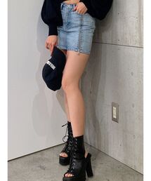 GYDA | GGスライダーファスナーデザイン DENIMスカートライクショートパンツ(デニムスカート)