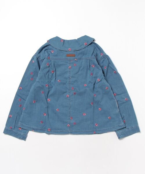 [ジュニアサイズ]スミレ総柄刺しゅうストレッチデニムジャケット