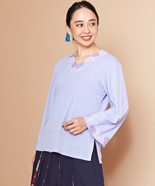 カヤ(カヤ)の「【カヤ】木の芽どき中着トップス(Tシャツ/カットソー・レディース・ホワイト/ブルー/スミクロ/ライトパープル/ネイビー/ライトグリーン/コーラル・FREE)」の6枚目の写真