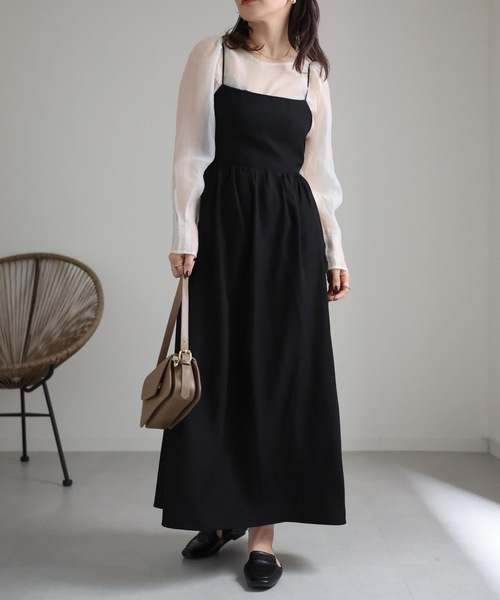 ap retro（アプレトロ）の「バックデザインロングキャミワンピース（ワンピース・レディース・ブラック/グレー/アイボリー・FREE）」の6枚目の写真
