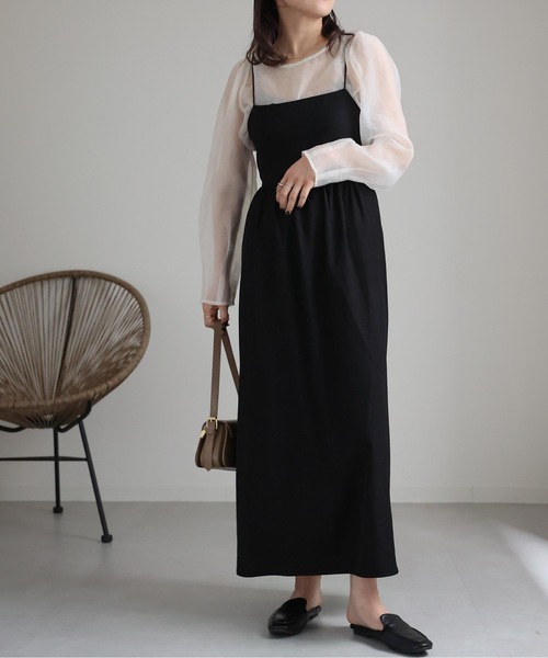 ap retro（アプレトロ）の「バックデザインロングキャミワンピース（ワンピース・レディース・ブラック/グレー/アイボリー・FREE）」の5枚目の写真