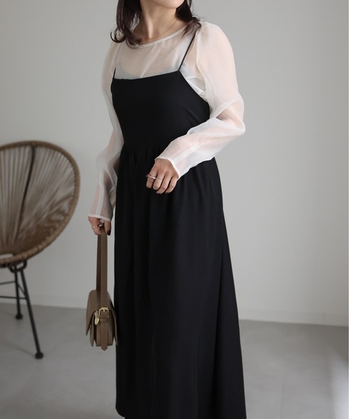 ap retro（アプレトロ）の「バックデザインロングキャミワンピース（ワンピース・レディース・ブラック/グレー/アイボリー・FREE）」の12枚目の写真