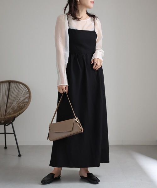 ap retro（アプレトロ）の「バックデザインロングキャミワンピース（ワンピース・レディース・ブラック/グレー/アイボリー・FREE）」の4枚目の写真