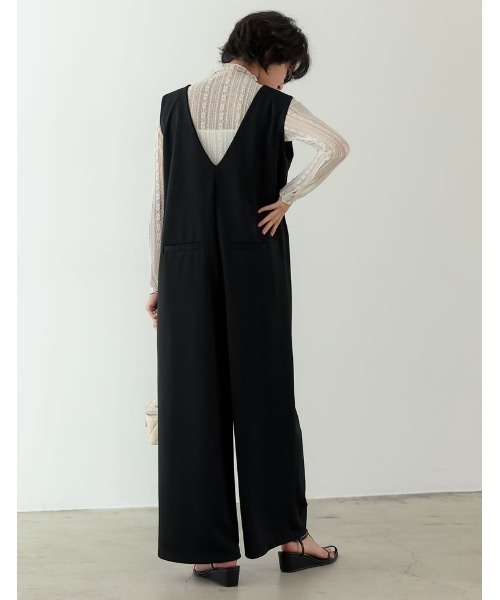 [低身長/高身長サイズ有][イージーケア]ジョーゼットポンチVネックオールインワン