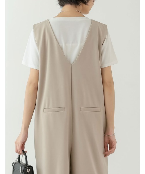 [低身長/高身長サイズ有][イージーケア]ジョーゼットポンチVネックオールインワン