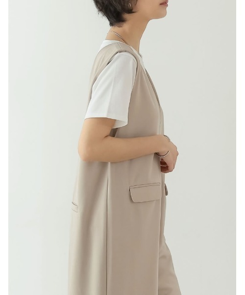 [低身長/高身長サイズ有][イージーケア]ジョーゼットポンチVネックオールインワン