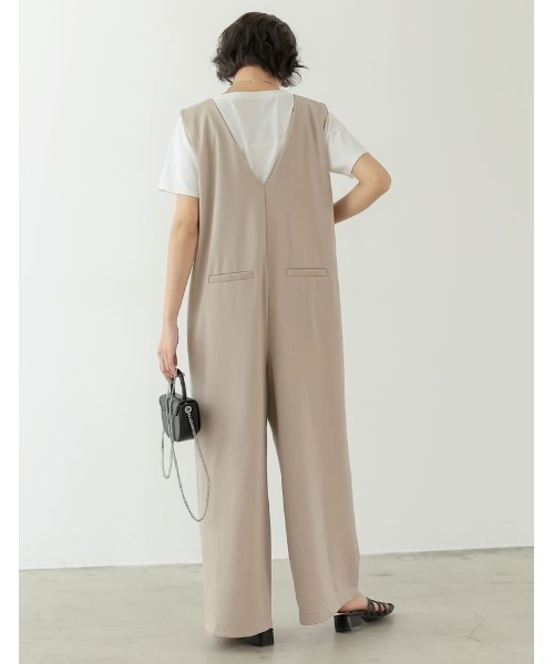 [低身長/高身長サイズ有][イージーケア]ジョーゼットポンチVネックオールインワン