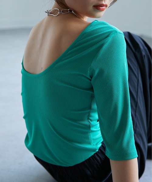 ECRIRE（エクリール）の「バックオープンリブカットソー（Tシャツ/カットソー・レディース・アイボリー/ブラック/グリーン・L/M）」の10枚目の写真