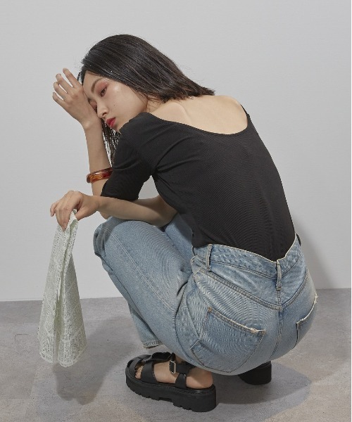 ECRIRE（エクリール）の「バックオープンリブカットソー（Tシャツ/カットソー・レディース・アイボリー/ブラック/グリーン・L/M）」の13枚目の写真